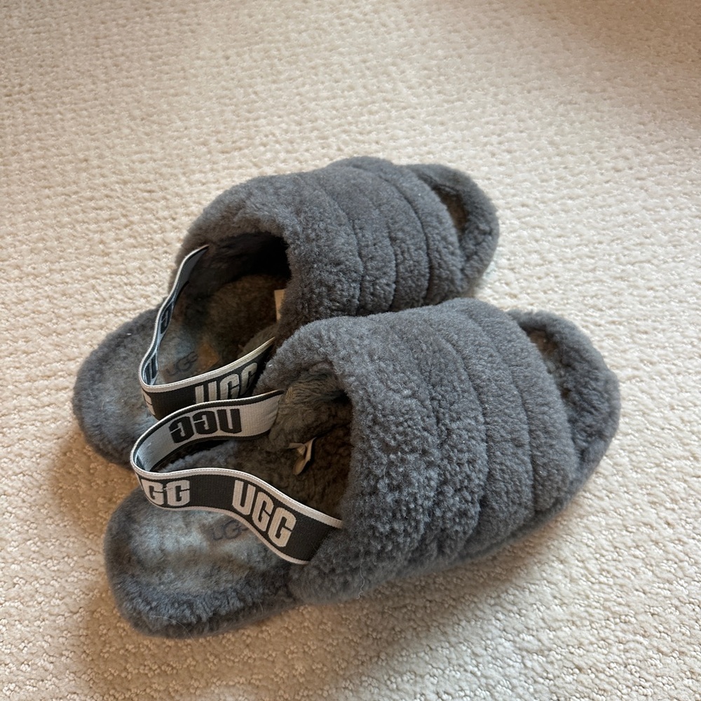 UGG Fluffy Gray Slippers size 8